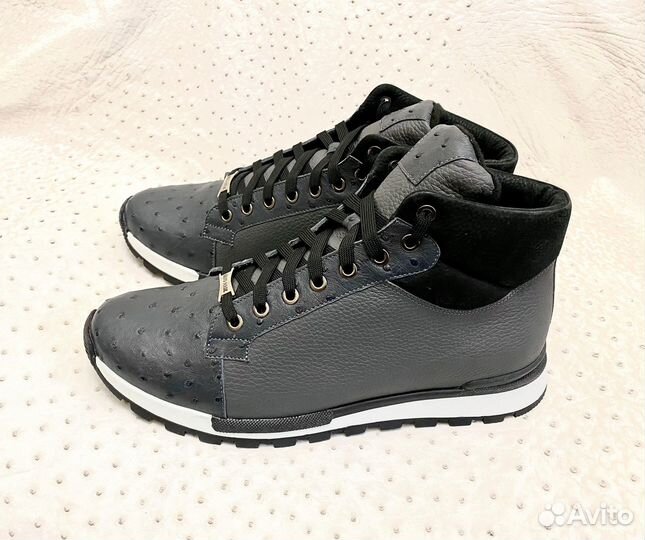 Кроссовки мужские из кожи страуса и телячьей кожи