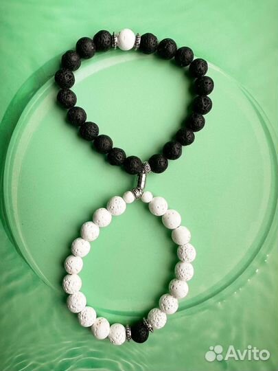 Парные браслеты с натуральной лавой для влюблённых