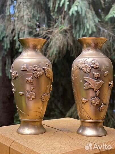 Вазы парные Япония 19 век бронза