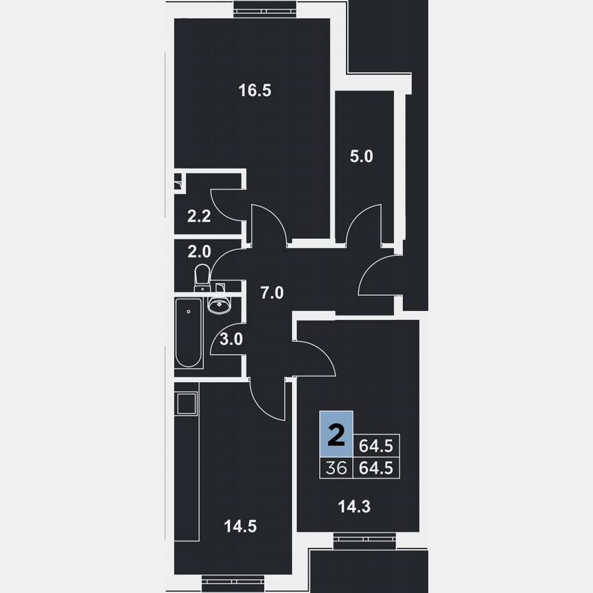 2-к. квартира, 64,5 м², 1/9 эт.
