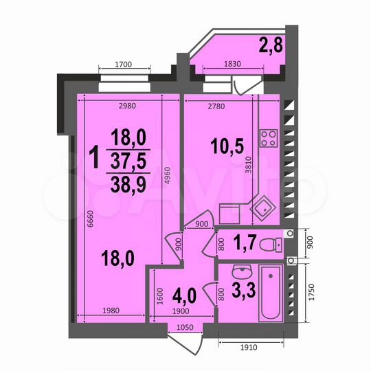 1-к. квартира, 38,9 м², 1/5 эт.