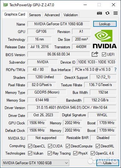 Игровая видеокарта Palit GTX 1060 6GB