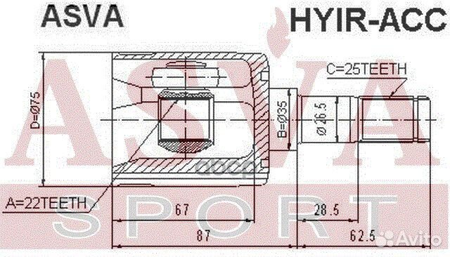 ШРУС внутренний перед прав hyundai/ accent