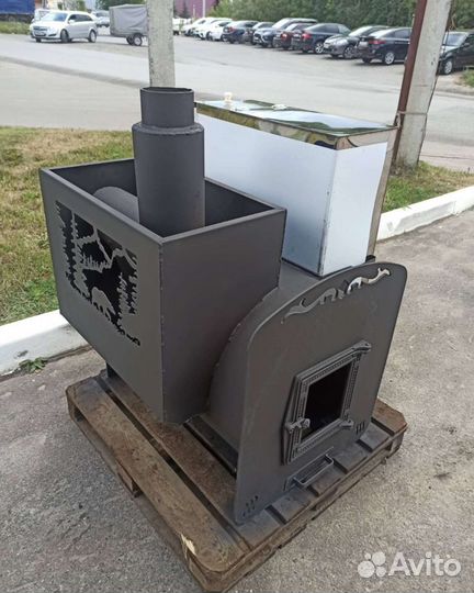 Печь банная на три помещения Гризли, бак справа