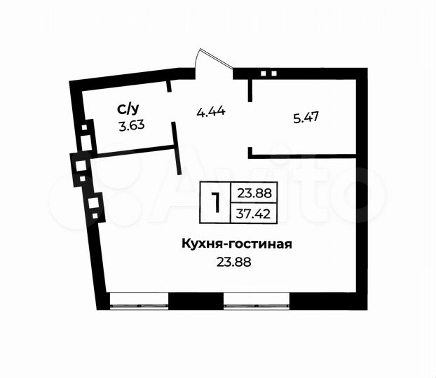 1-к. квартира, 37,4 м², 6/9 эт.