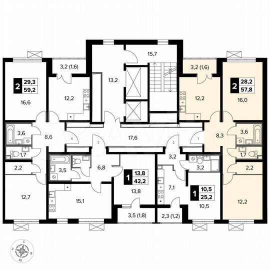 2-к. квартира, 57,8 м², 18/22 эт.
