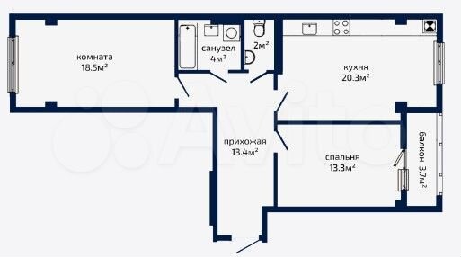 2-к. квартира, 75,2 м², 2/9 эт.