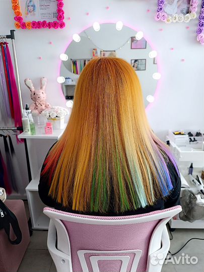 Наращивание цветных волос (волосы+работа)