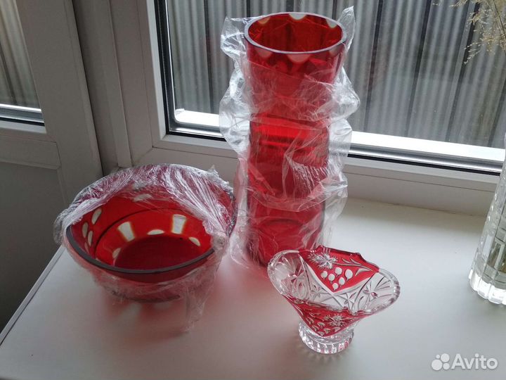 Ваза СССР винтаж из рубинового стекла