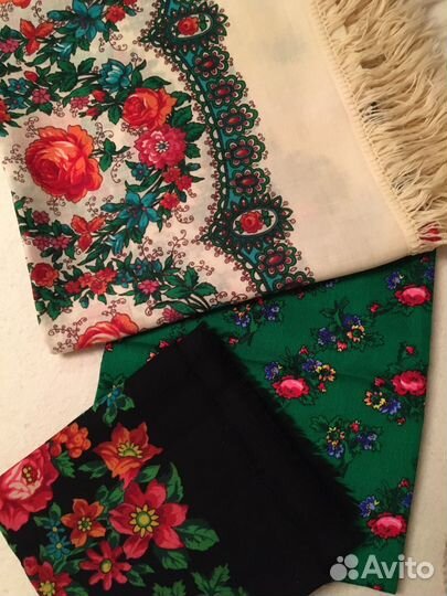 Павловопосадские шаль и платок, шерсть 100