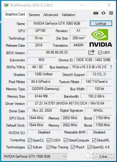 Видеокарта gtx 1060 6gb
