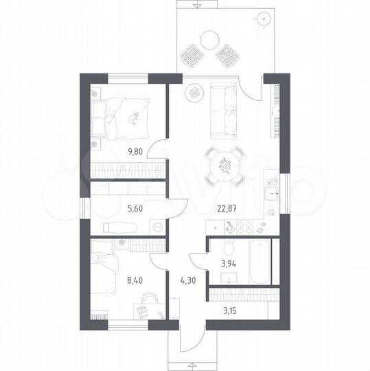 Дом 60 м² на участке 6,1 сот.