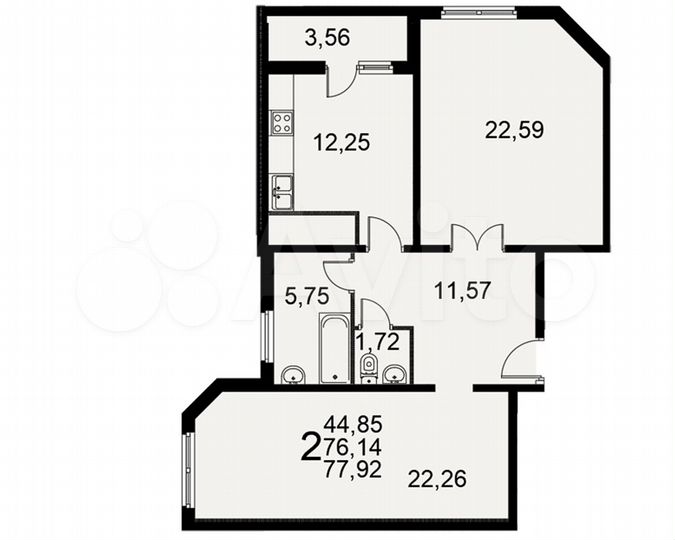 2-к. квартира, 77,9 м², 4/17 эт.