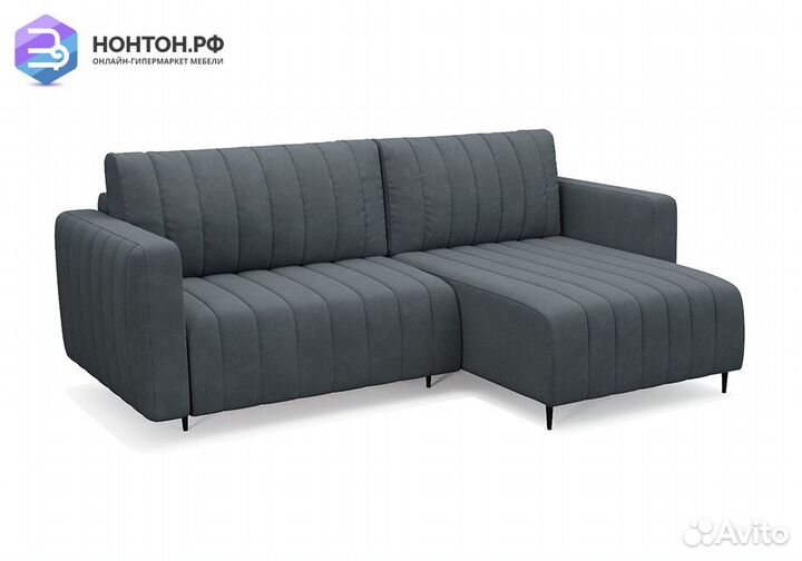 Угловой диван пантограф Маркфул велюр серо-синий