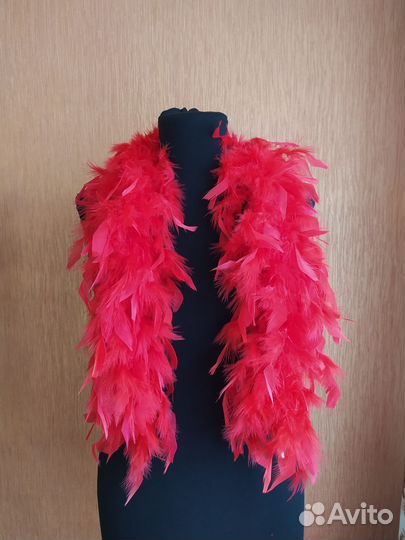 Боа из перьев красное 111см, 2 шт
