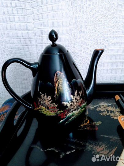 Поднос, чайник - лаковая миниатюра, Китай