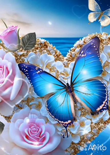 Картина по номерам 40x50 Розовые розы и бабочка на