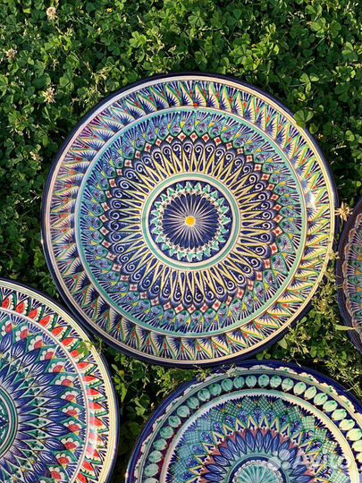 Ляган синий 32 - 46см. Риштан (плоское блюдо)