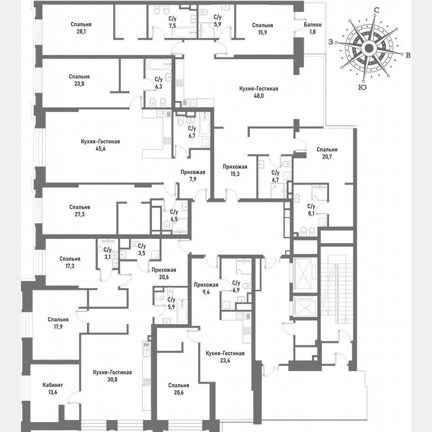 3-к. квартира, 161,9 м², 2/15 эт.