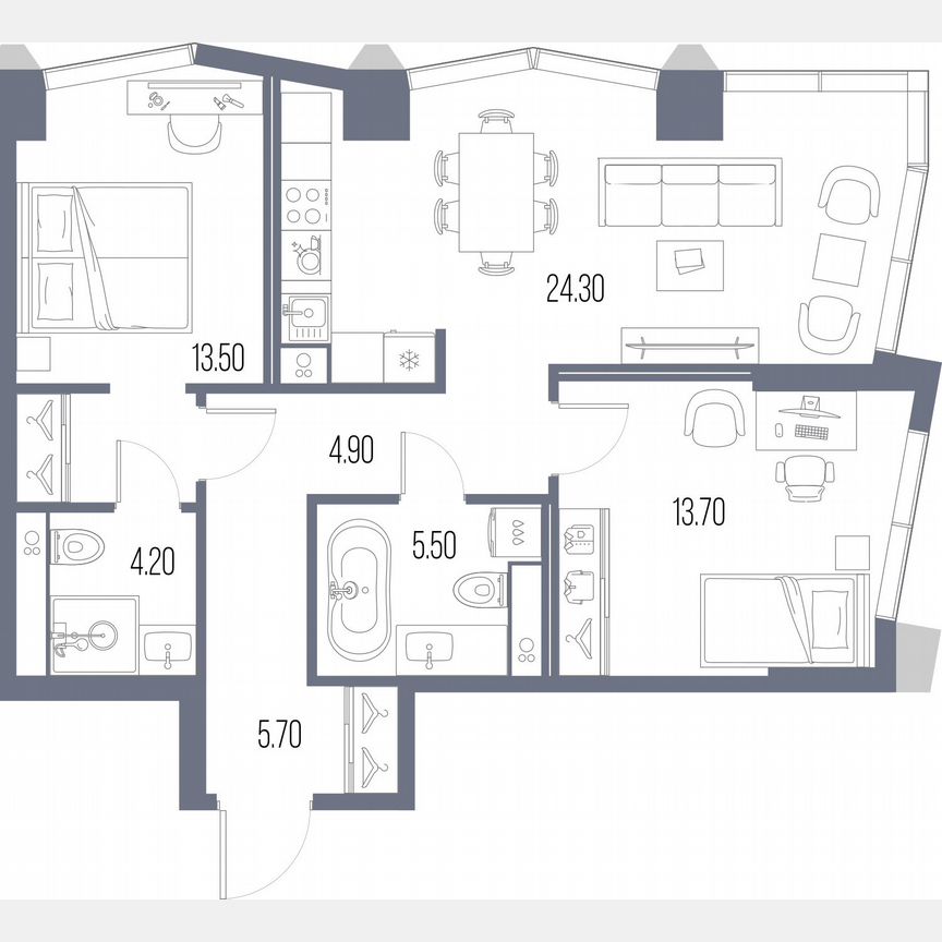 2-к. квартира, 71,8 м², 32/58 эт.