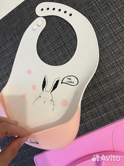 Силиконовая тарелка детская и нагрудник