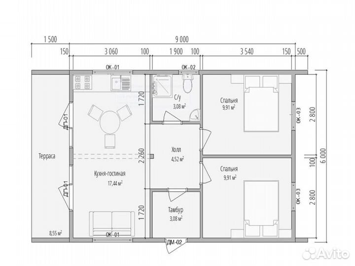 Барнхаус 54 кв.м. / каркасный дом с мансардой