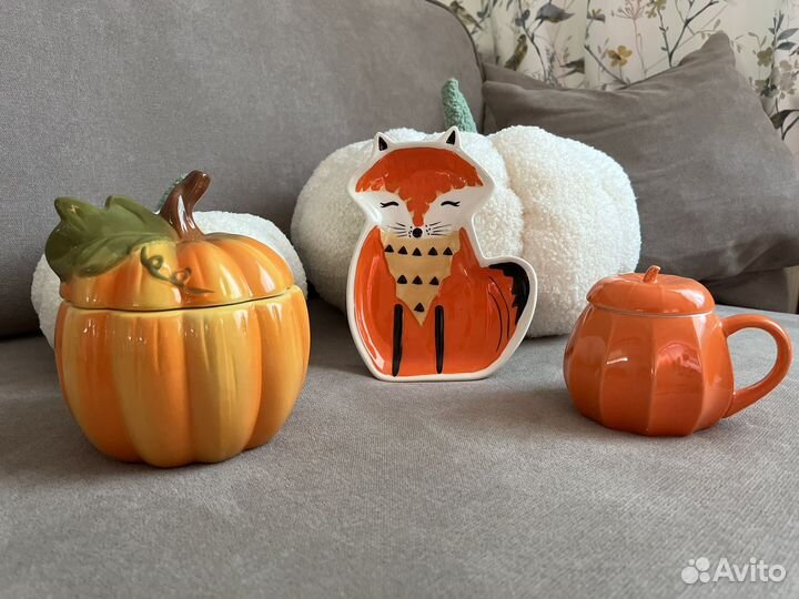 Кружка тыква, шкатулка тыква, тарелочка лисичка