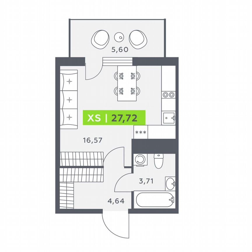 Квартира-студия, 27,7 м², 12/12 эт.