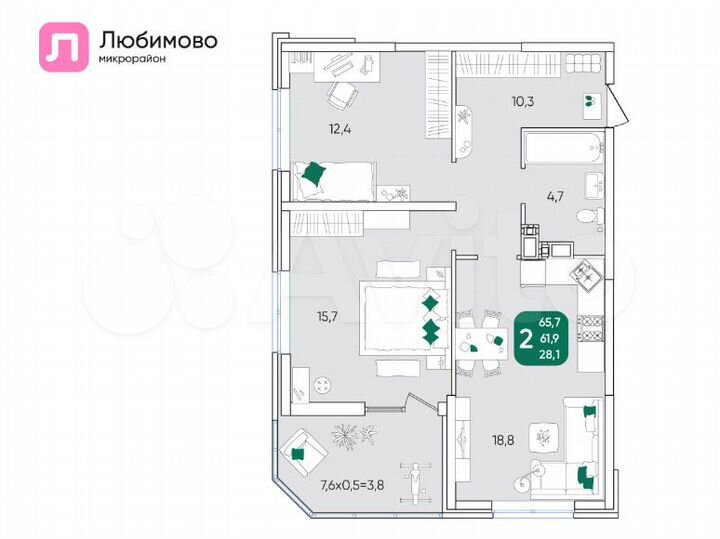 2-к. квартира, 66 м², 12/24 эт.