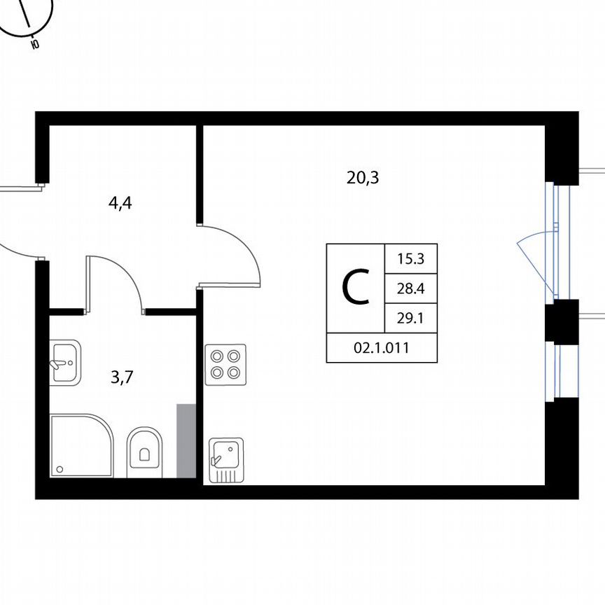 Квартира-студия, 29,1 м², 2/3 эт.