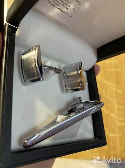 Зажим для галстука + запонки в коробке