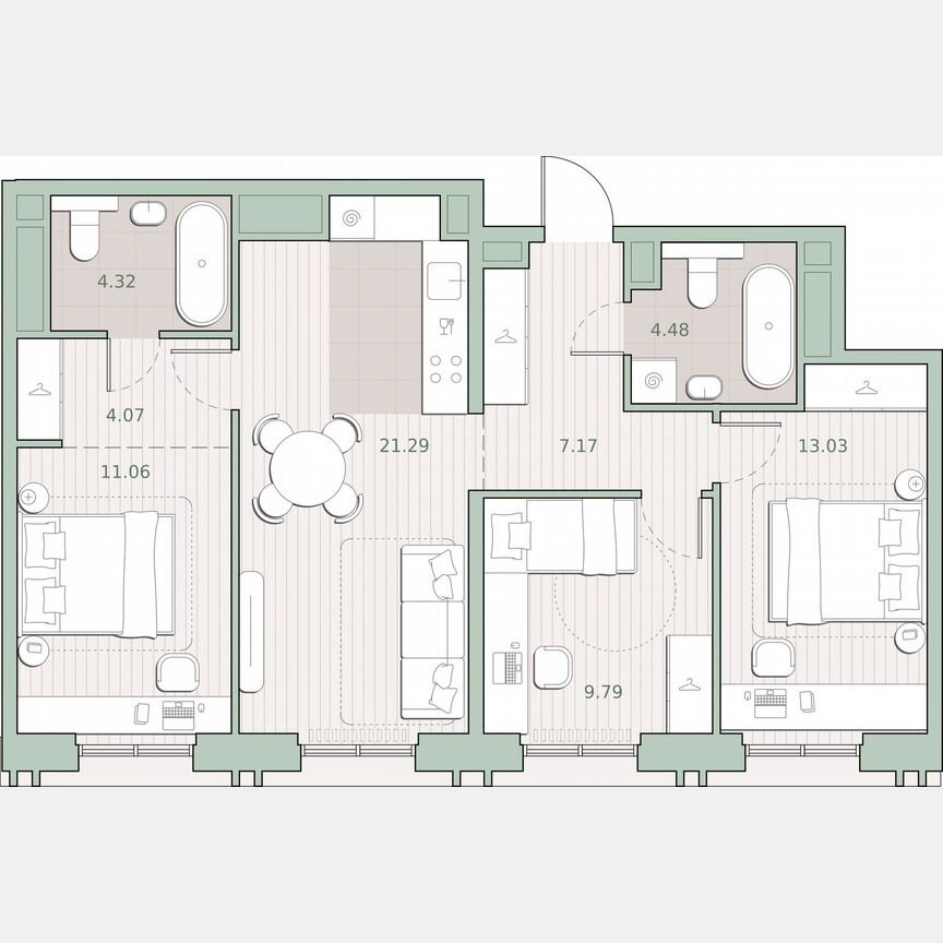 3-к. квартира, 75,2 м², 19/30 эт.