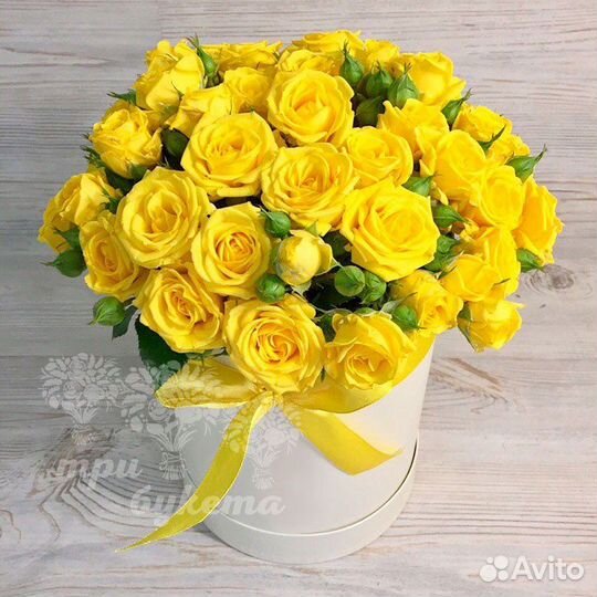 Желтые розы в коробке,корзине