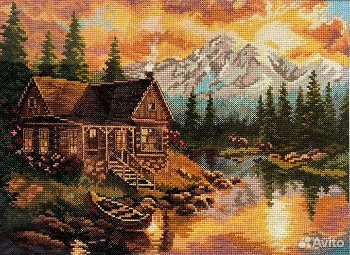 Вышитая крестиком картина Вечер в горах