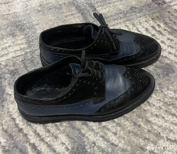 Полуботинки - броги(с декор перфорацией) синие мех