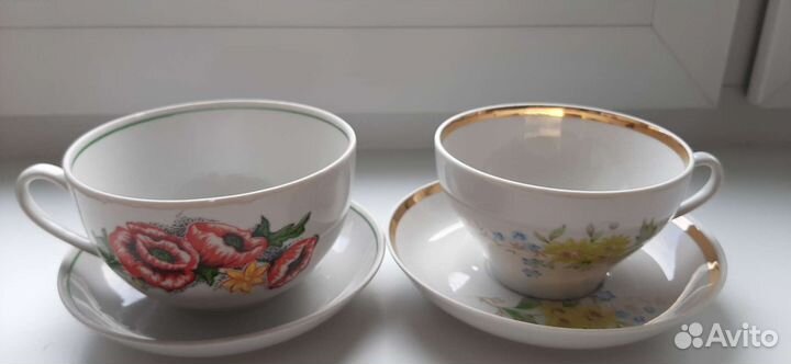 Чайные пары. Чашки. Чайники. Дулево