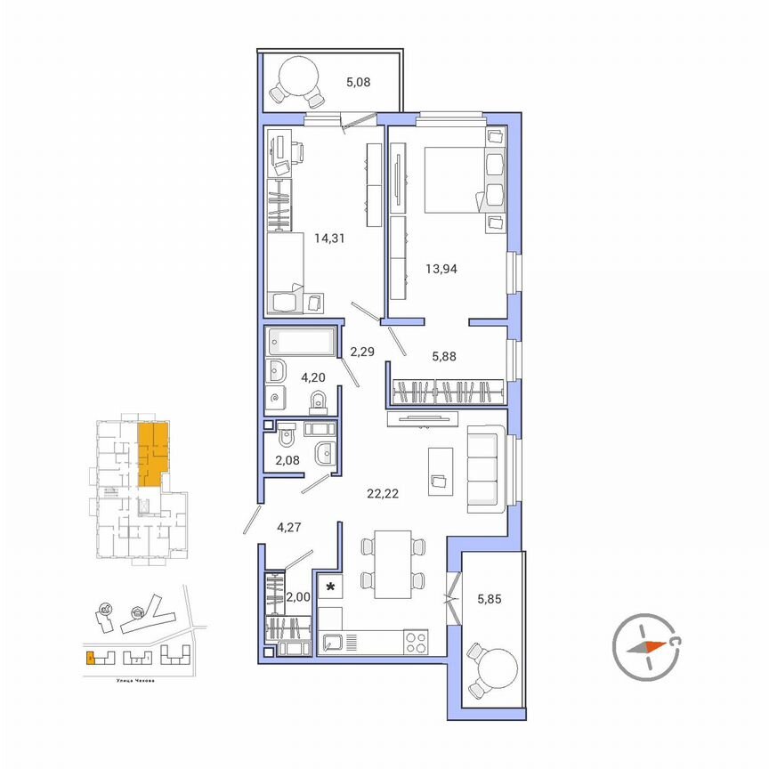 3-к. квартира, 75,9 м², 4/9 эт.