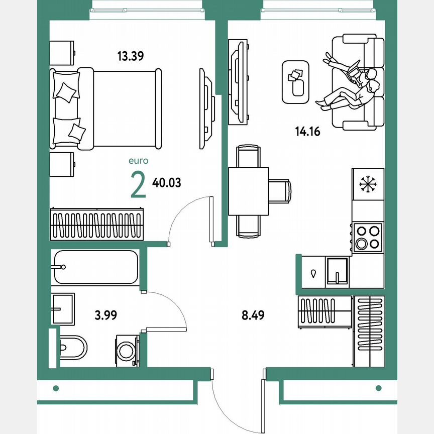1-к. квартира, 40 м², 12/23 эт.