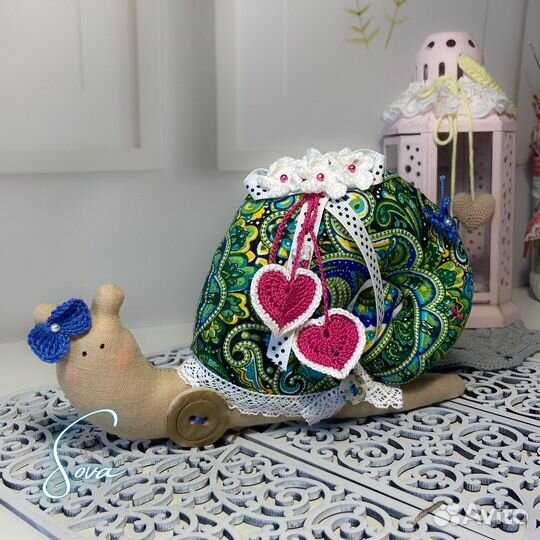 Текстильная улитка, кот, интерьерная игрушка