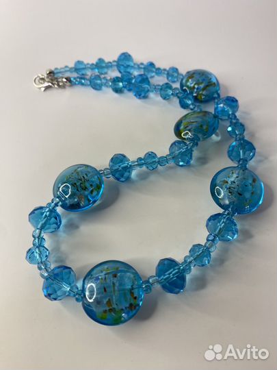Голубые бусы муранское стекло 45 см