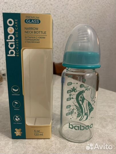 Бутылочка для кормления стеклянная baboo