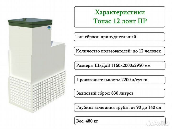 Септик Топас 12 long пр принудительный с доставкой