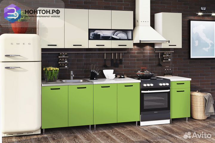 Кухня Рио-2 2.0м бежевый / олива