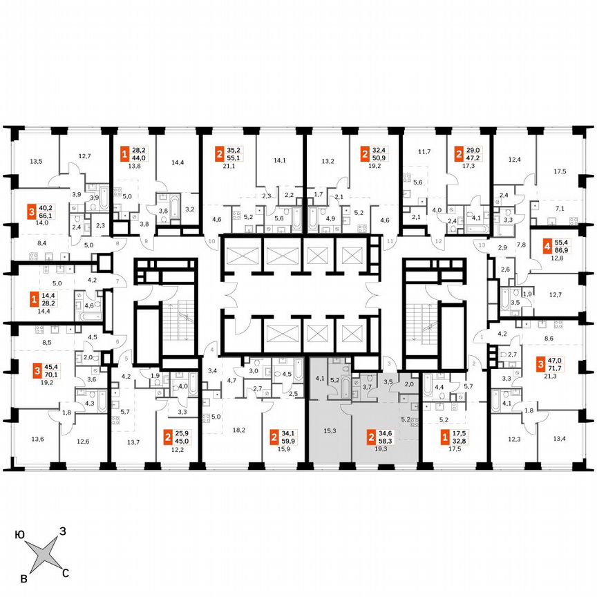 1-к. квартира, 58,3 м², 35/60 эт.