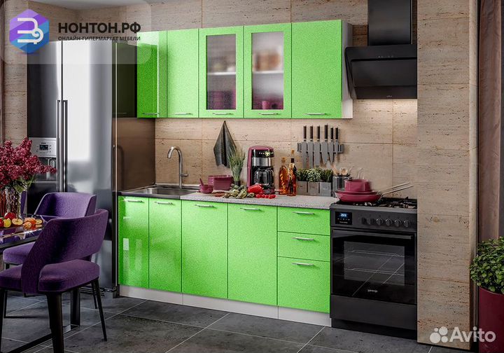 Кухня Техно 1.8 м салатовый металлик