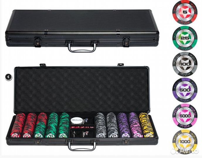 Наборы для покера Luxe качества 300,500,1000 Фишек