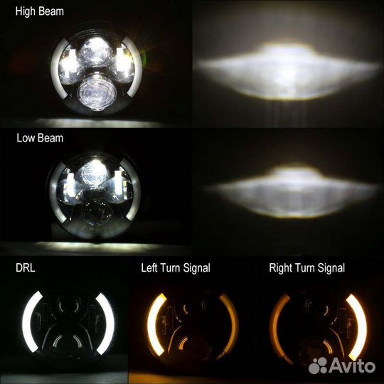 Линза 7 дюймов LED хромированная