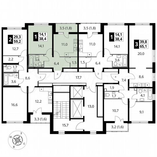 1-к. квартира, 38,4 м², 22/24 эт.