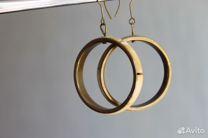 Винтажные серьги-кольца из кости. этностиль. Кость
