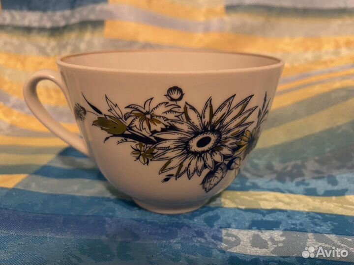 Чашка,тарелка лфз «Голубая ромашка с позолотой»